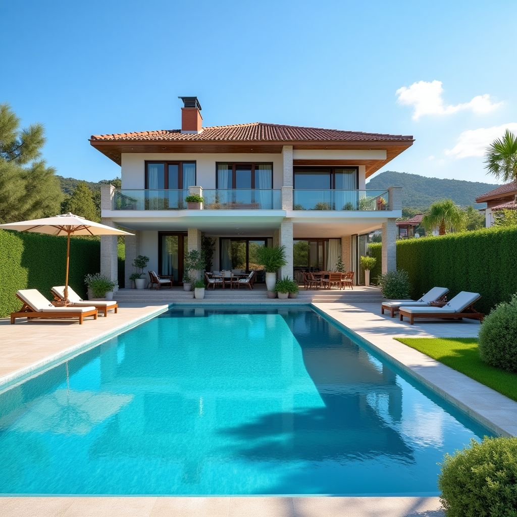 Kiralık villa ve havuzu